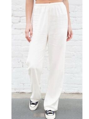 Brandy Melville Frankie Pants White Linen | One Size Stretch Waist Summer Pants
